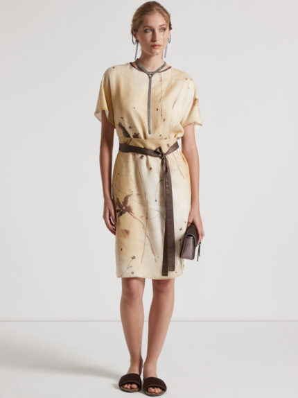 Peserico - Printed tencel ramie voile midi dress - Amber beige