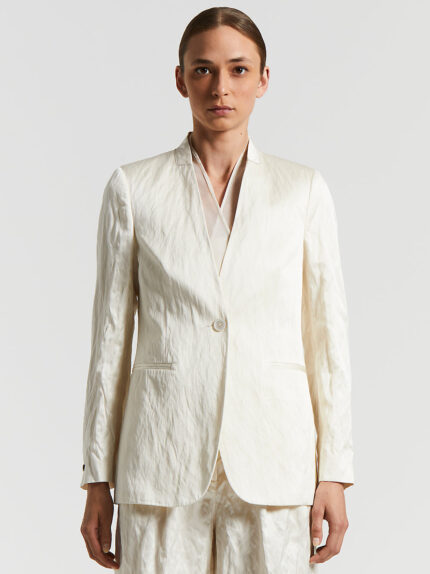 Peserico - Single-breasted blazer in linen crushed satin - Almond white