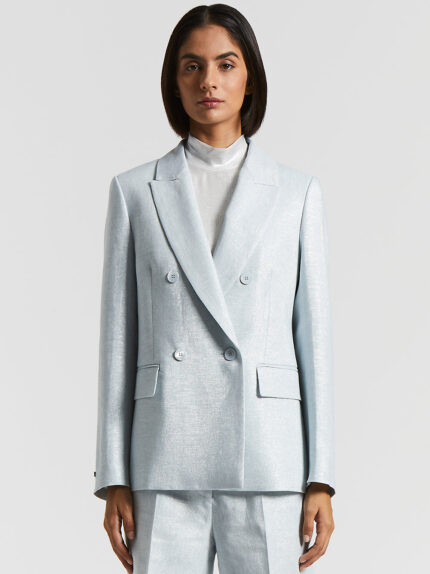 Peserico - Linen cotton Lurex double-breasted blazer - Crystal blue