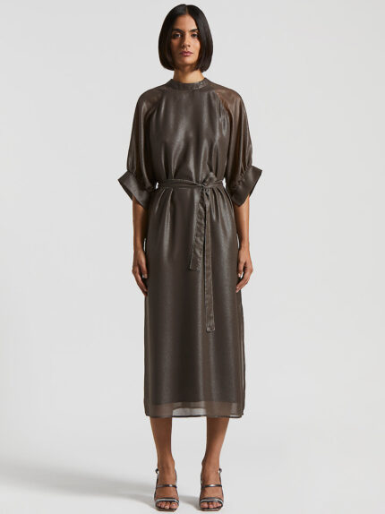 Peserico - Midi dress in lightweight laminated chiffon - Ebony