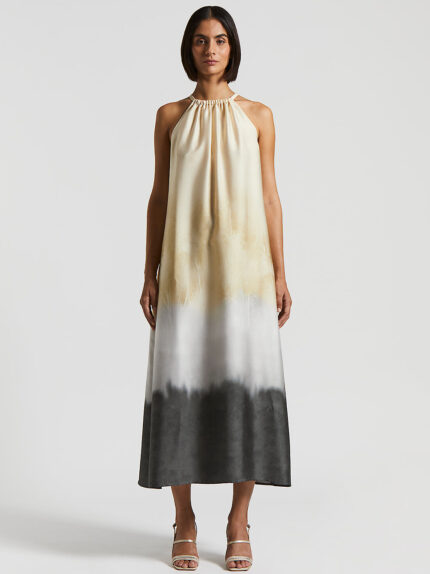 Peserico - Long twill dress with degradé print - Quartz sand