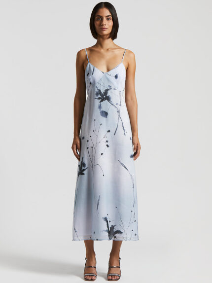 Peserico - Printed voile slip dress with straps - Crystal blue
