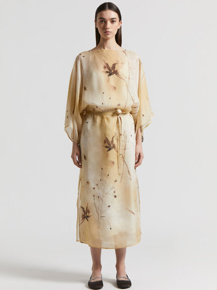 Peserico - Printed voile dress - Amber beige