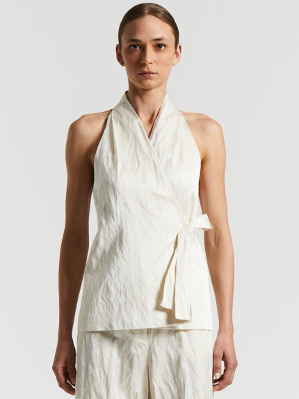 Peserico - Linen cotton crushed satin waistcoat - Almond white