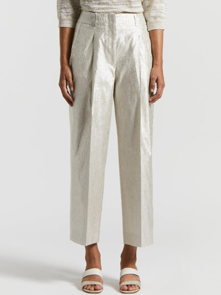 Peserico - Metallic effect linen trousers - Quartz sand