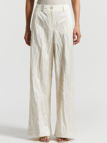 Peserico - Crushed satin palazzo trousers - Almond white