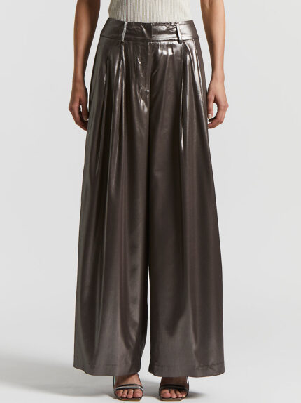 Peserico - Laminated palazzo trousers with darts - Ebony