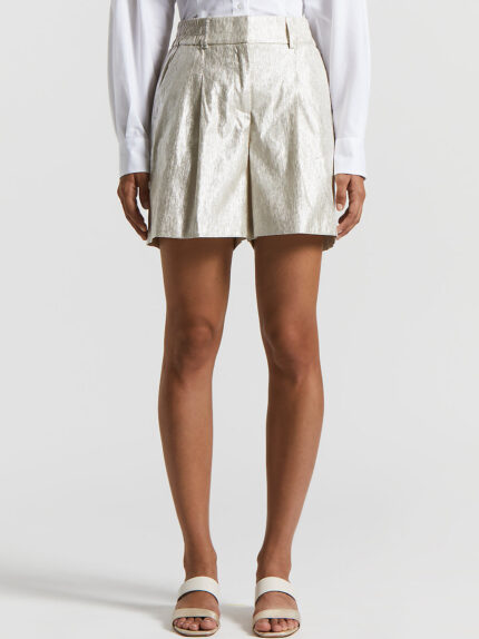 Peserico - Metallic effect cotton linen canvas shorts - Quartz sand