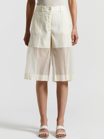 Peserico - Lined organza Bermuda shorts - Quartz sand