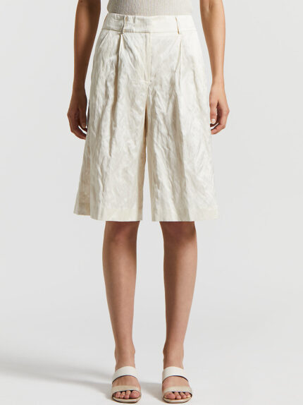 Peserico - Crushed linen satin Bermuda shorts - Almond white