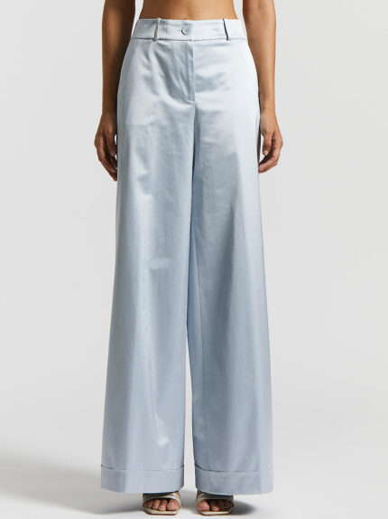 Peserico - Cotton-blend satin palazzo trousers - Crystal blue