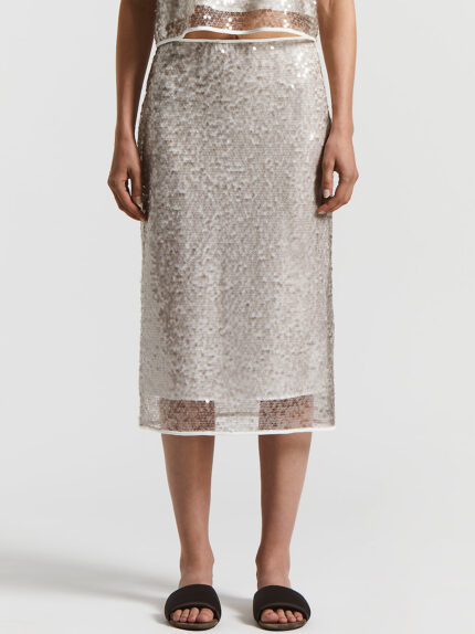 Peserico - Translucent sequin net midi skirt - Amber Beige