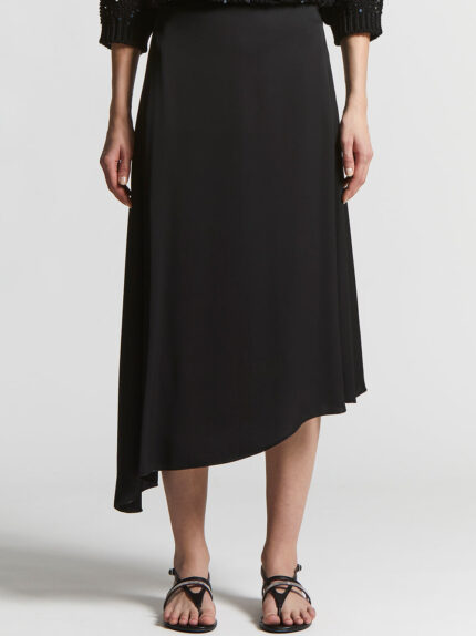 Peserico - Flared skirt in fluid viscose satin - Black