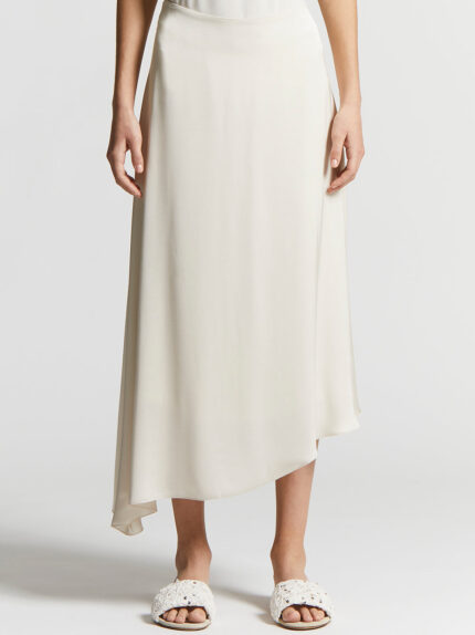 Peserico - Flared skirt in fluid viscose satin - Almond white