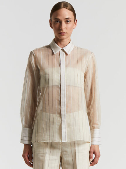 Peserico - Striped cotton silk organza shirt - Ebony