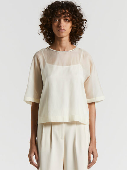 Peserico - Lightweight crepe-effect organza blouse - Quartz sand