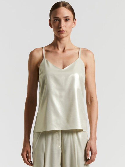 Peserico - Flowing laminated viscose twill top - Quartz sand