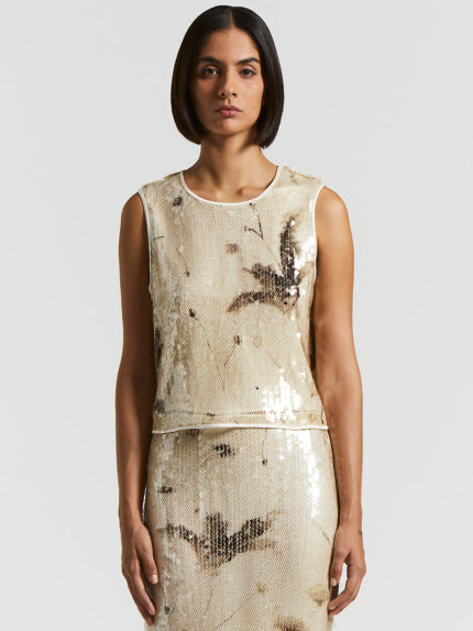 Peserico - Sequinned Lurex net top - Quartz sand