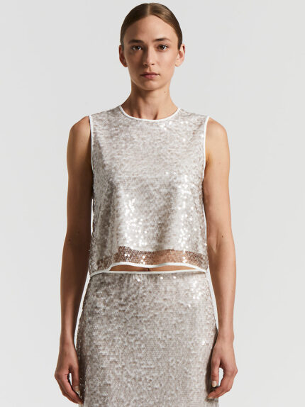 Peserico - Lightweight translucent sequin net top - Amber Beige