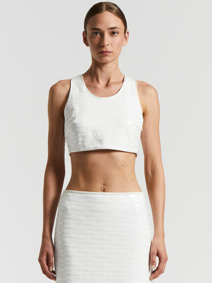 Peserico - Fleece crop top with sequin embroidery - Natural white