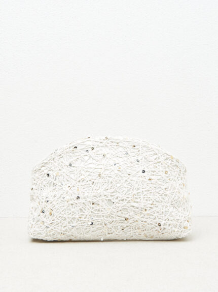 Peserico - Embroidered fabric clutch with sequins - Almond white