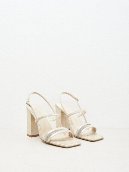 Peserico - Heeled leather sandal with Punto Luce - Quartz sand