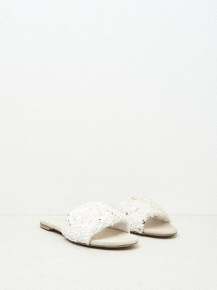 Peserico - Embroidered flat slippers - Almond white