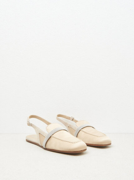 Peserico - Genuine leather flat satin slingbacks - Amber Beige