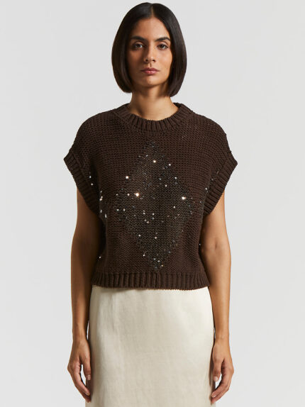 Peserico - Cotton cordonnet cape with sequins - Ebony