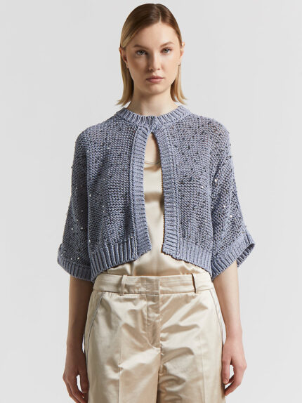 Peserico - Cotton ribbon cardigan with maxi sequins - Sunrise blue