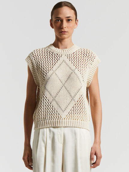 Peserico - Cotton blend Tricot sweater with Punto Luce embroidery - Quartz sand