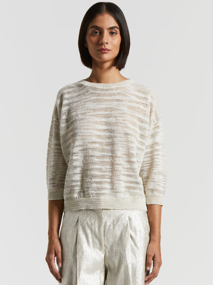 Peserico - Slub cotton-linen tricot sweater with Lurex - Quartz sand