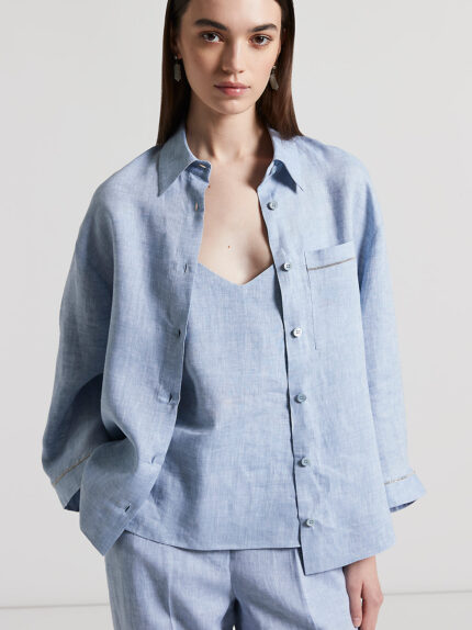 Peserico - Light and cool pure linen shirt - Sunrise blue