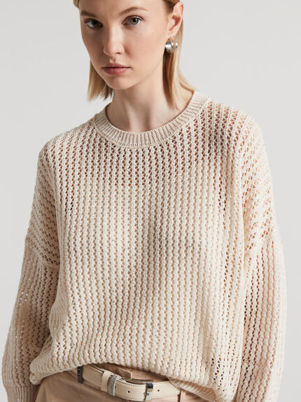 Peserico - Pure cotton oversize sweater with sequins - Quartz sand