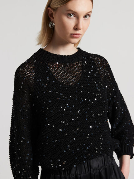 Peserico - Cotton ribbon sweater with sequins - Black