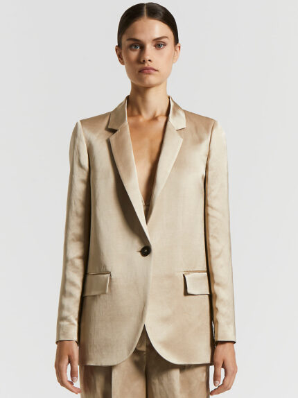 Peserico - Single-breasted viscose and linen satin blazer - Desert