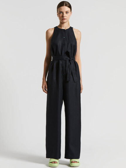Peserico - Plain-coloured pure linen gabardine jumpsuit - Abyss