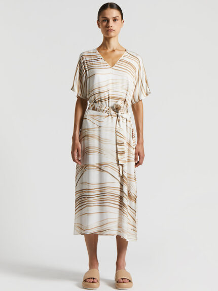 Peserico - Printed viscose satin midi dress - Desert