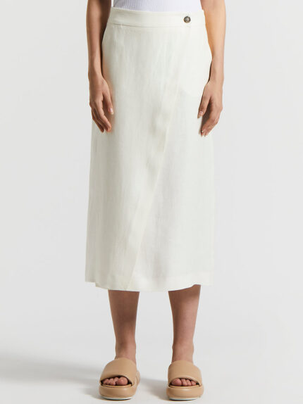 Peserico - Plain pure linen gabardine wrap skirt - Cloud white