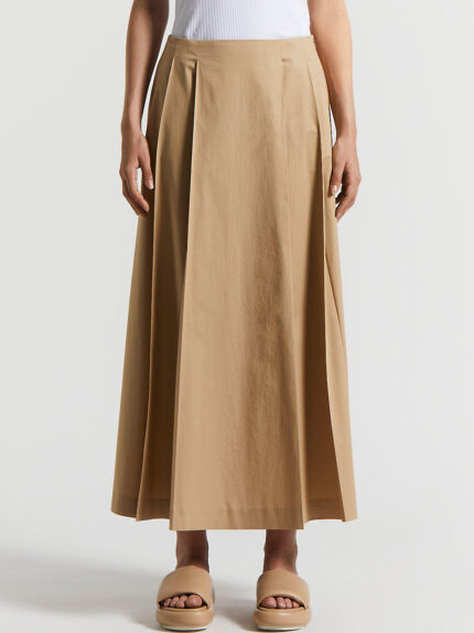 Peserico - Lightweight stretch cotton satin long skirt - Desert