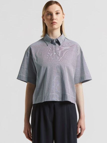 Peserico - Pure cotton striped melange jersey polo shirt - Space blue