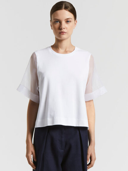 Peserico - Technical jersey shirt with organza details - Light white