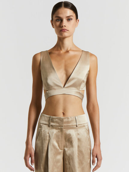 Peserico - Women's bralette in viscose linen satin - Desert