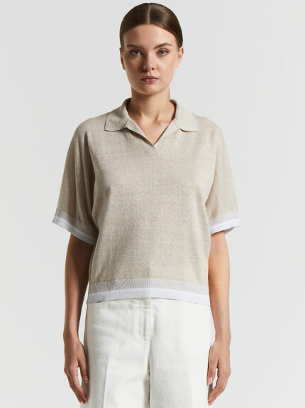 Peserico - Linen cotton Lurex polo shirt - Ivory