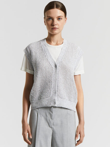 Peserico - Cotton blend mouliné cardigan with sequins - Granite