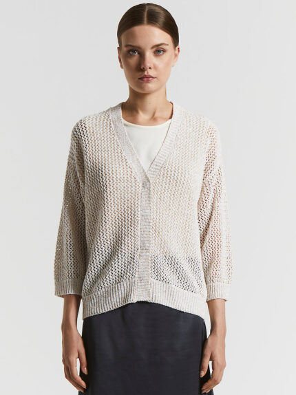 Peserico - Cotton blend mouliné cardigan with sequins - Amber Beige