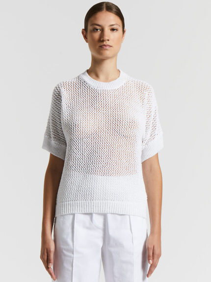 Peserico - Cotton blend mouliné sweater with sequins - Pure White