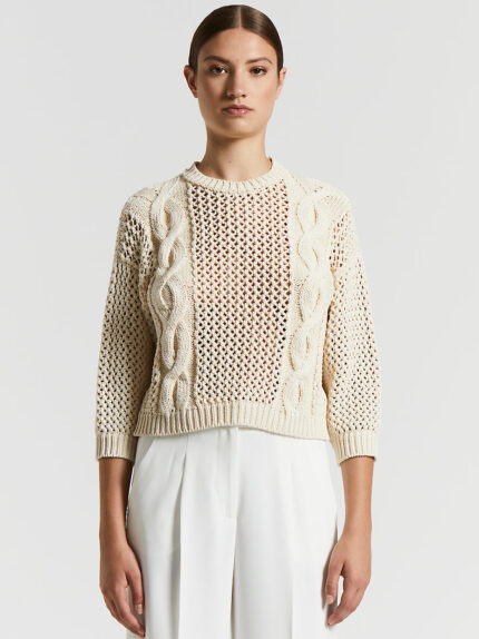 Peserico - Pure cotton ribbon tricot sweater - Almond white