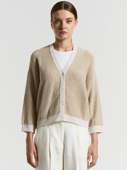 Peserico - Pure cotton webbing tricot cardigan - Desert