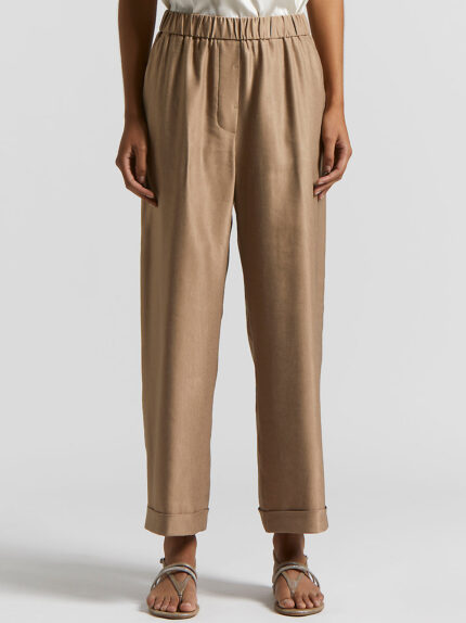 Peserico - Shiny viscose-linen gabardine trousers - Cappucino
